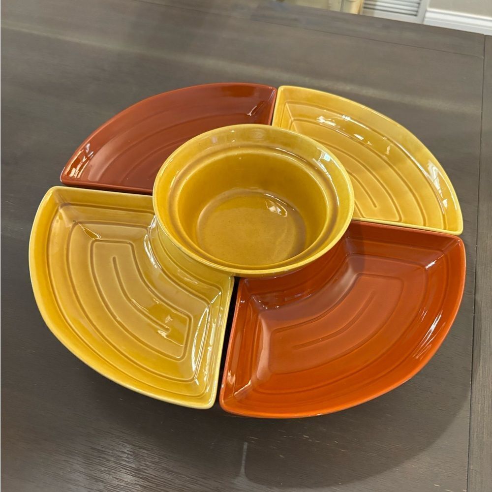 California Pottery Mid Century Modern Chip & Dip Set/ Relish Tray